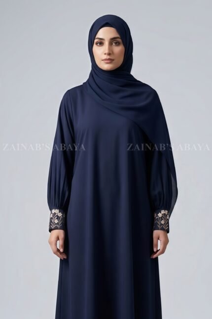 Navy Colored Maxi Abaya with a matching scarf