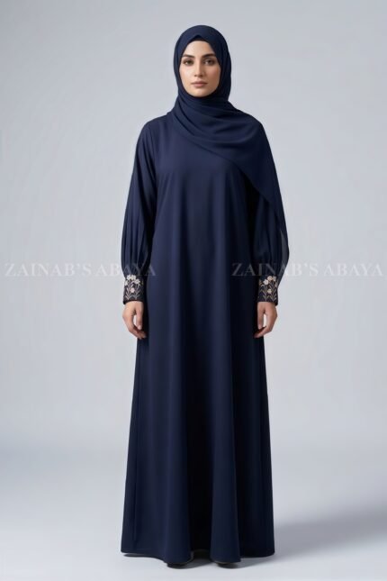 Navy Colored Maxi Abaya with a matching scarf