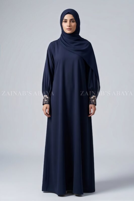 Navy Colored Maxi Abaya with a matching scarf