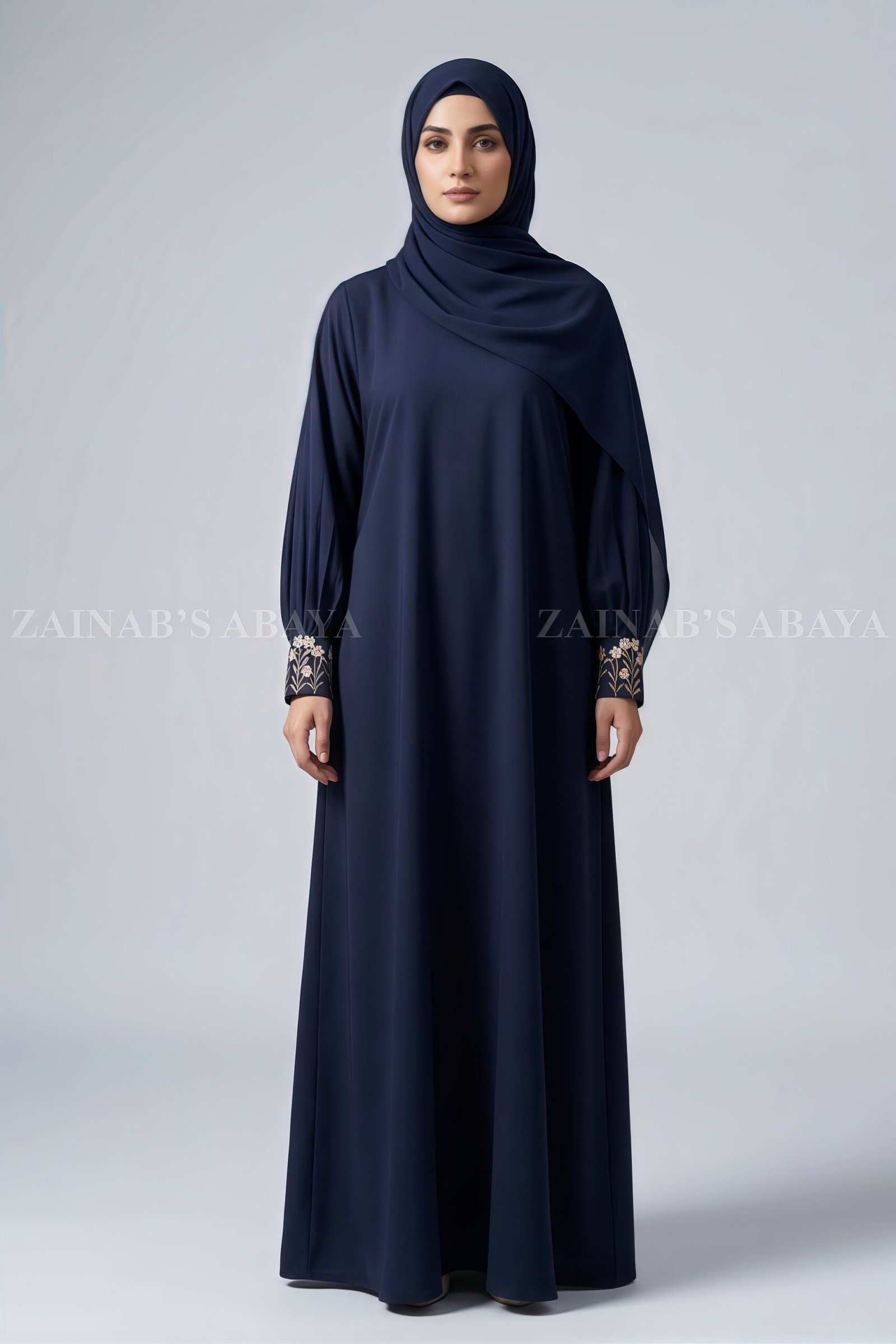 Maxi Abaya - Zainab Designer Abaya Navy Colored Maxi Abaya with a matching scarf