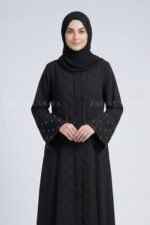 Black Front Open Abaya with a matching scarf
