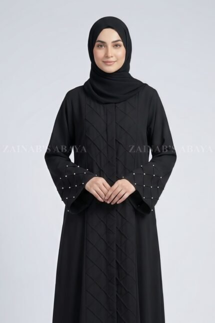Black Front Open Abaya with a matching scarf