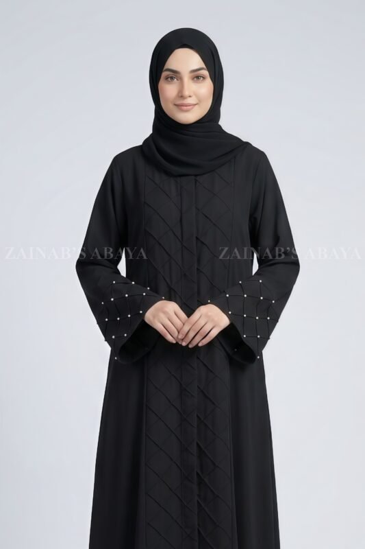 Black Front Open Abaya with a matching scarf