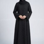 Black Front Open Abaya with a matching scarf