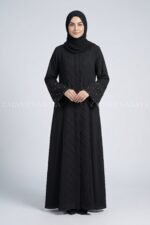 Black Front Open Abaya with a matching scarf