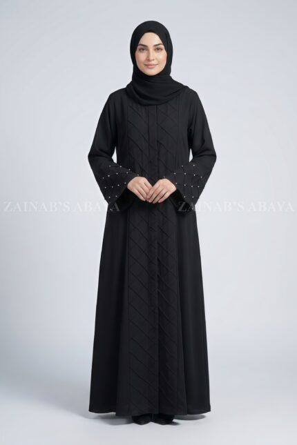 Black Front Open Abaya with a matching scarf