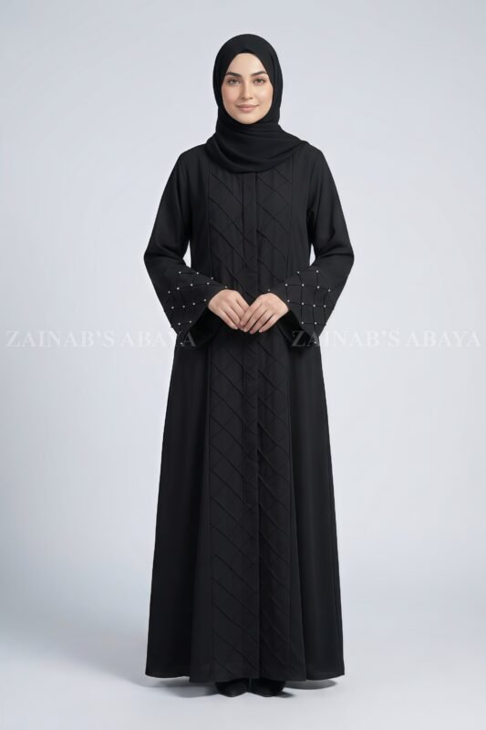 Black Front Open Abaya with a matching scarf