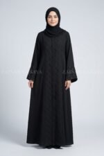 Black Front Open Abaya with a matching scarf