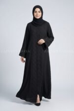 Black Front Open Abaya with a matching scarf