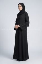 Black Front Open Abaya with a matching scarf