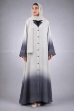 Dual Tone Colored Coat Style Abaya with a matching scarf in chiffon fabric.