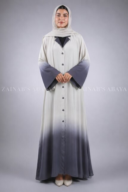 Dual Tone Colored Coat Style Abaya with a matching scarf