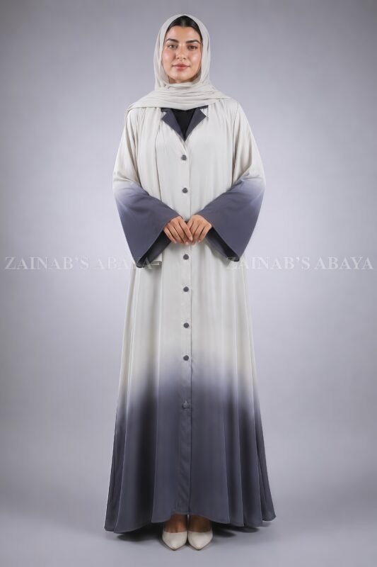 Dual Tone Colored Coat Style Abaya with a matching scarf
