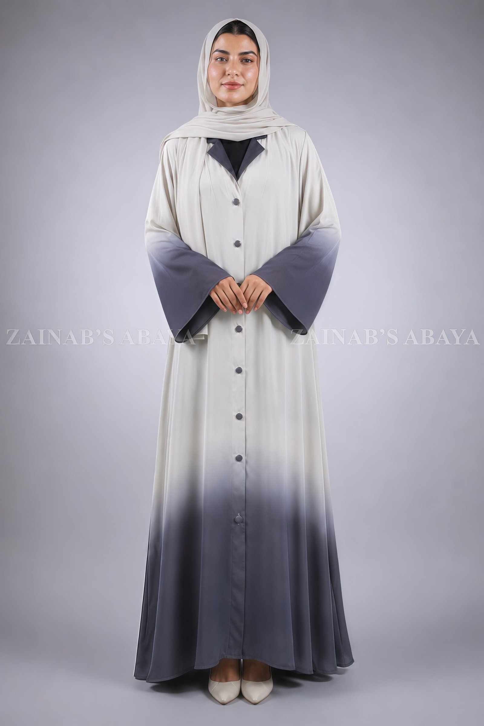 Coat Style Abaya - Zainab Designer Abaya Dual Tone Colored Coat Style Abaya with a matching scarf