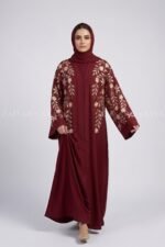 Nida Embroidered Front Open Abaya with a matching scarf