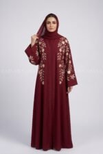 Nida Embroidered Front Open Abaya with a matching scarf