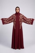 Nida Embroidered Front Open Abaya with a matching scarf