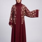 Nida Embroidered Front Open Abaya with a matching scarf