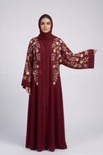 Nida Embroidered Front Open Abaya with a matching scarf
