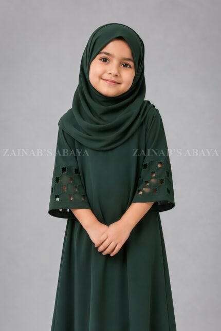 Embroidered maxi abaya for kids with a matching scarf