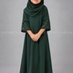 Embroidered maxi abaya for kids with a matching scarf