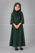 Embroidered maxi abaya for kids with a matching scarf
