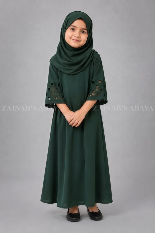Embroidered maxi abaya for kids with a matching scarf