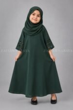 Embroidered maxi abaya for kids with a matching scarf