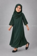 Embroidered maxi abaya for kids with a matching scarf