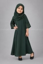 Embroidered Maxi Abaya for kids with a matching scarf