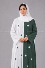 Green and White Maxi Abaya for Women with Embroidery OL-1204 - Image 2