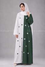 Green and White Maxi Abaya for Women with Embroidery OL-1204 - Image 3