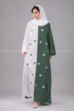 Green and White Maxi Abaya for Women with Embroidery OL-1204 - Image 4