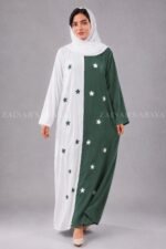 Green and White Maxi Abaya for Women with Embroidery OL-1204 - Image 5