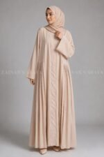 Pleated Style Front Open Abaya for Women with a matching scarf