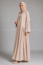 Pleated Style Front Open Abaya for Women with a matching scarf