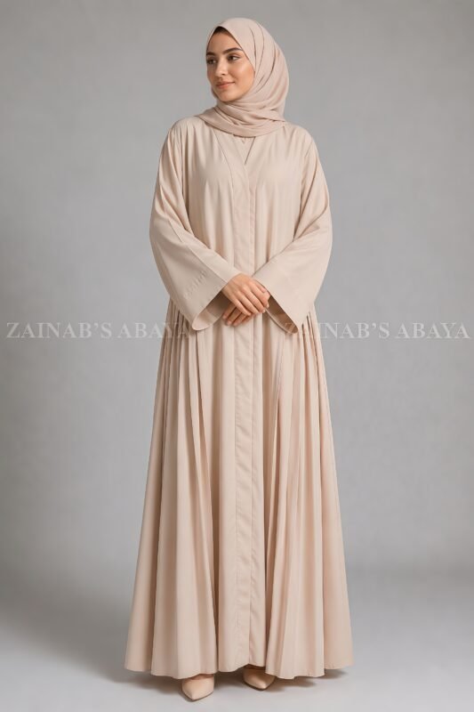 Pleated Style Front Open Abaya for Women with a matching scarf