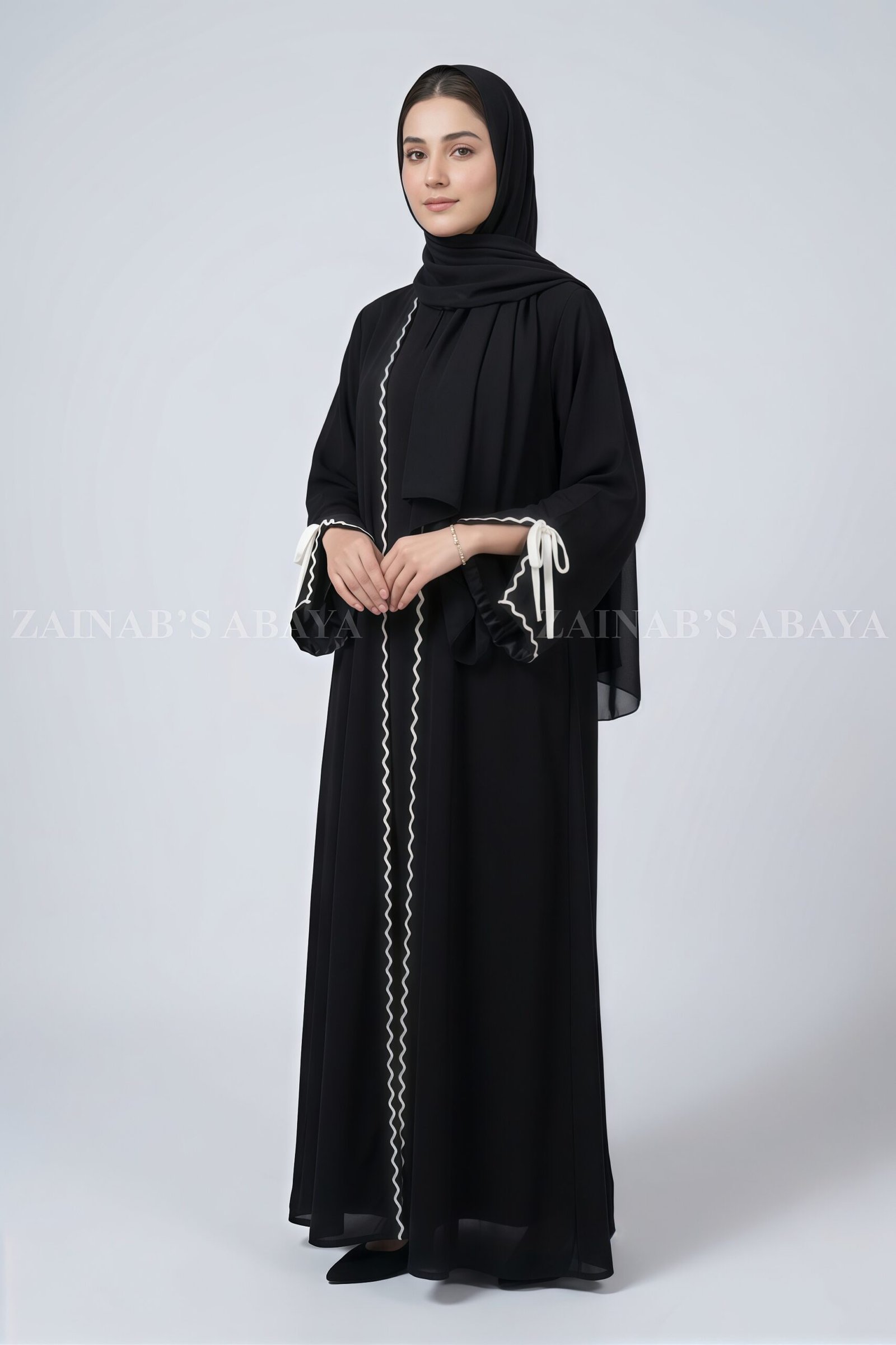 Double Gown Abaya - Zainab Designer Abaya Double Gown Abaya for Women with a matching scarf