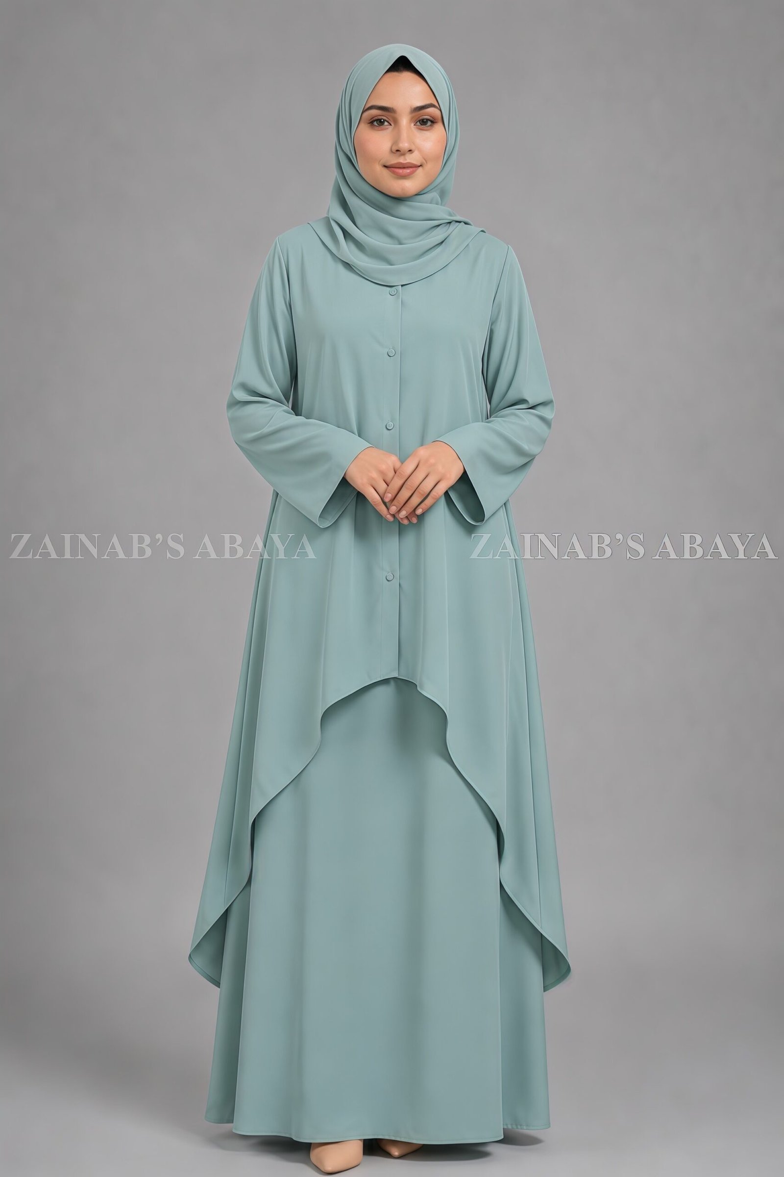 IMG_7139 Light Colored Co-Ord Set Abaya for Women OL-1159 - Image 1