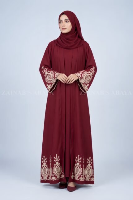 Double Gown Abaya for Women in Pakistan with Embroidery includes a matching scarf