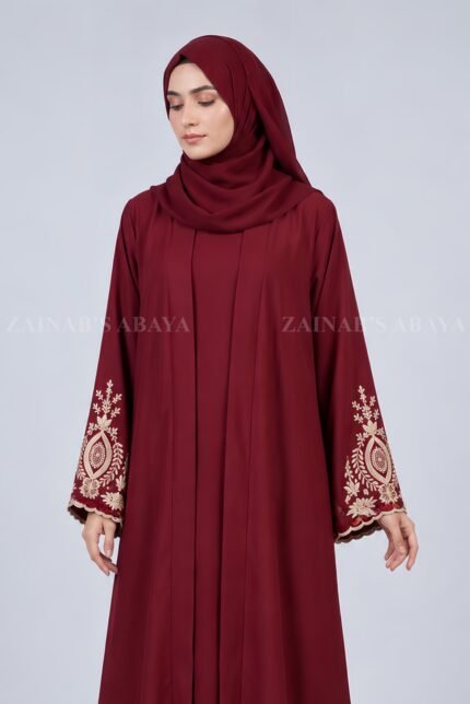 Double Gown Abaya for Women in Pakistan with Embroidery includes a matching scarf