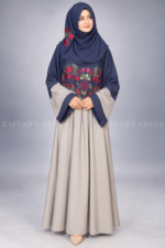 Navy & Grey Maxi Abaya with Floral Embroidery OL-1104 - Image 3