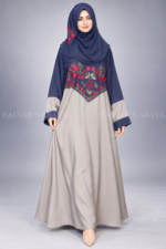 Navy & Grey Maxi Abaya with Floral Embroidery OL-1104 - Image 4