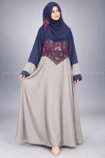 Navy & Grey Maxi Abaya with Floral Embroidery OL-1104 - Image 5