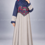 Navy & Grey Maxi Abaya with Floral Embroidery OL-1104