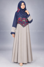 Navy & Grey Maxi Abaya with Floral Embroidery OL-1104