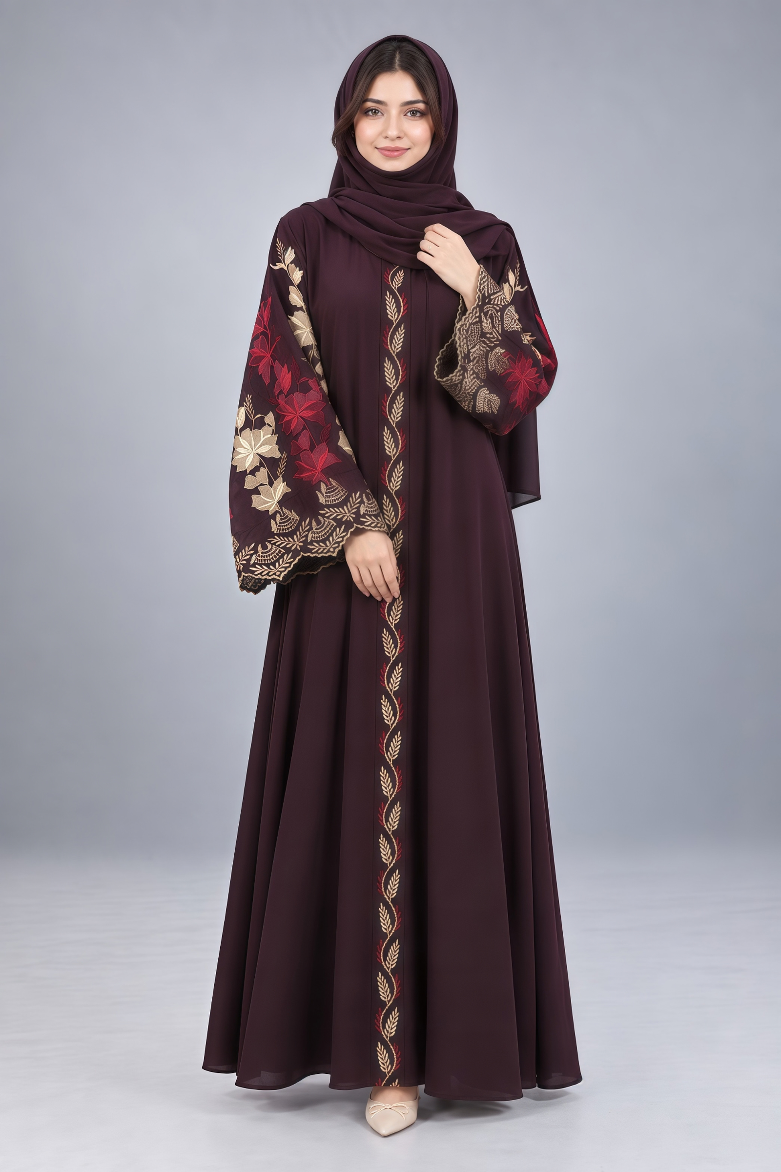 4 Stylish Embroidered Front Open Abaya for Women OL-490 - Image 1