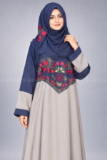 Navy & Grey Maxi Abaya with Floral Embroidery OL-1104 - Image 2