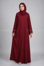 Red Front Open Abaya with a matching scarf