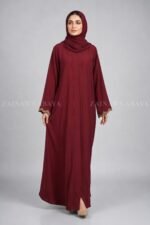 Red Front Open Abaya with a matching scarf